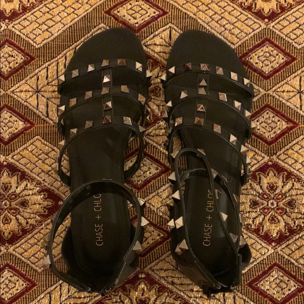 Chase + Chloe Black Gladiator Sandals with Studs